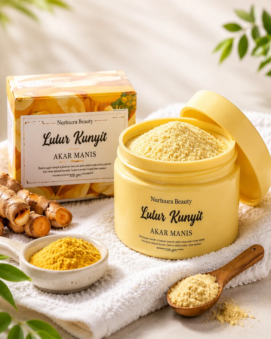 Lulur Kunyit Nurtuura Beauty Box and Jar Container Packshot Layout