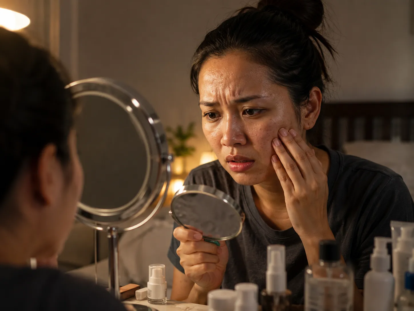 Liang pori hidung pipi membesar dan berminyak