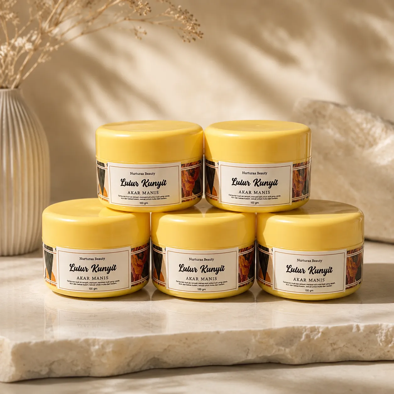 Butiran keaslian lulur herba kunyit nurtuura beauty
